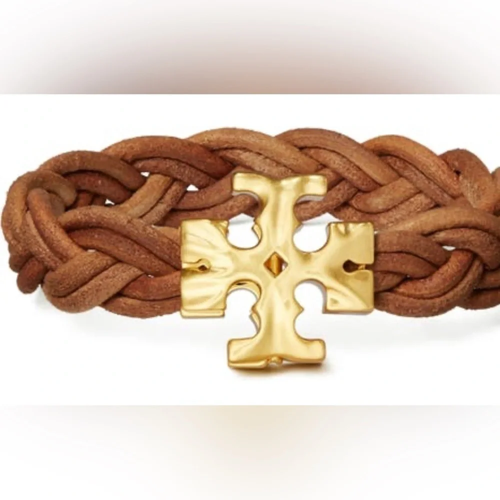 🆕Tory Burch Authentic Miller Fisherman 18KGold-Plated & Braided Leather Bracelet